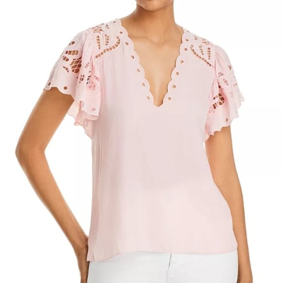 Ramy Brook Rochelle Scalloped Eyelet Top Candy - Picture 1 of 4